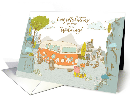 Illustrated Congratulations on Your Wedding, Van, Houses,... (1622514)