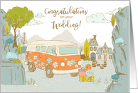Illustrated Congratulations on Your Wedding, Van, Houses, Mountains card