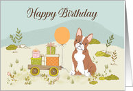 Illustrated Happy Birthday with Red Boston Terrier Gifts on Cart card