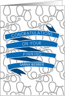 Custom Name Congratulations on Your Pinning Stethoscope Blue Ribbon card