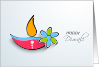 Happy Diwali- Contemporary Diya in Bright Colors with Flower Handle card