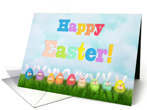 Row of Colorful eggs bunnies saying Happy Easter card (1517810)