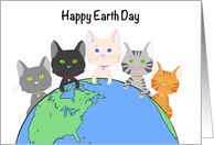 Happy Earth Day Kittens Peaking Over the Top of the World Globe card