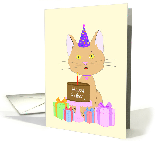 Happy Birthday Kitten with Chocolate Cake and Presents card (1672490)