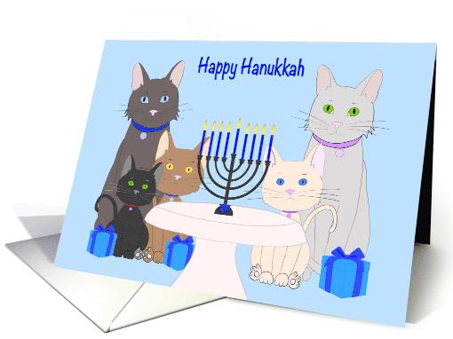 Happy Hanukkah Cats and Kittens with Menorah and Presents card