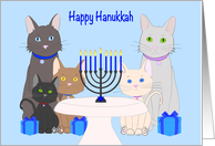 Happy Hanukkah Cats and Kittens with Menorah and Presents card