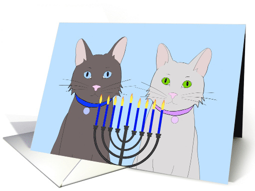 Happy Hanukkah Cats with Menorah Candles Burning card (1673384)