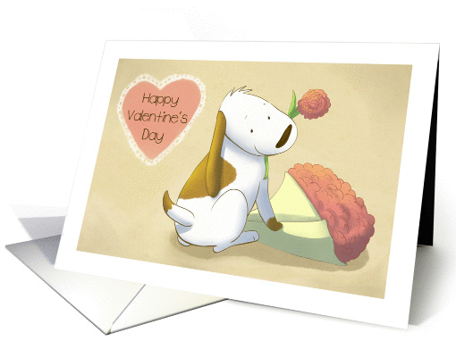Valentine Pup with Bouquet of Flowers card (1439950)