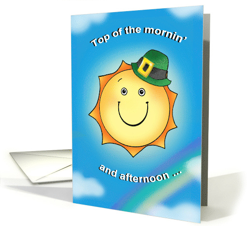 Big Sun with a St. Patrick's Day Hat, saying Top of the mornin' card