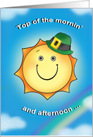 Big Sun with a St. Patrick’s Day Hat, saying Top of the mornin’ card