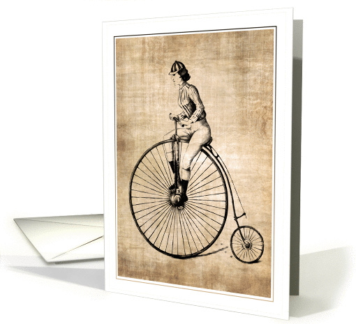 Elegant Lady Riding an Old High Wheel Bicycle Vintage card (1454052)