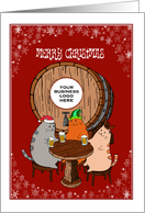 Christmas - Beer Barrel & Cute Kitties Drinking Beer Custom card