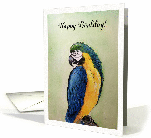 Happy Birthday - Ara Watercolor Painting & Happy BirdDay Pun card