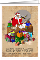 Christmas - Santa with a Deer and a Pile of Gifts card