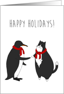 Happy Holidays - Generic Holiday Season Wishes Penguin & Kitty card