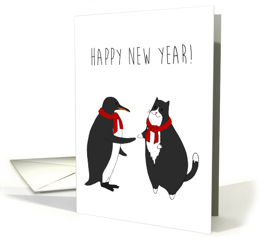 Happy New Year - Penguin & Kitty Minimalist card (1460026)