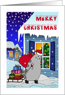 Merry Christmas - Winter Town & Kitty with Gifts card