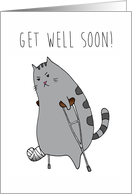 Get Well / Feel Better - Cute Kitty with a Broken Leg (Paw?) in a Cast card