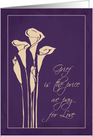 Sympathy Condolences Bereavement Grief Calla Lilies Purple card