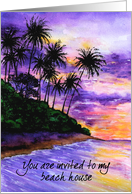 You Are Invited to My Beach House Tropical Coast Sunset Watercolor Art card