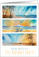 21st Birthday Invitation Beach Ocean Seaside Sunset Watercolor Art card
