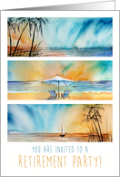 Retirement Party Invitation Beach Ocean Seaside Sunset Watercolor Art card