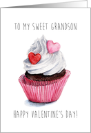 Valentine’s Day Cupcake for Grandson - Watercolor Illustration card