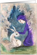 Witch and White Hare, Blank Card, Pagan card