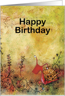 Cute Red Snail in a Garden of Flowers Birthday card