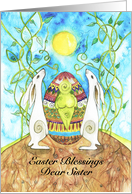Easter Blessings, Sister, with White Hares and Painted Easter Egg card