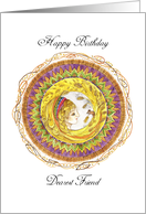 Birthday for a Dear Friend, with Woman, Harvest Mouse and Mandala card