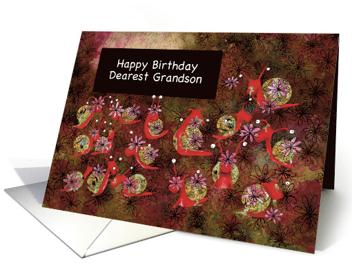 Little Red Snails with Flowers, Dearest Grandson Birthday card