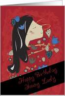 Happy Birthday Young Lady, Girl Smelling Flowers Tween or Teen card