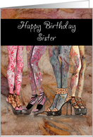 Happy Birthday Sister, Patterned Tights, Fashion Legs card