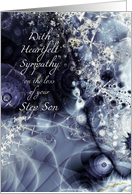 For Loss of Step Son, Blue Metallic effect, Fractal Art card