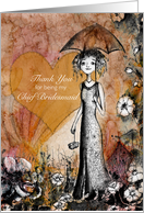 Thank You, Chief Bridesmaid, Lady with Umbrella, Heart and Flowers card