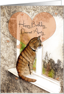 Happy Birthday, Dearest Aunty, Cat and Hearts, Art card