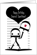 Happy Birthday, Sweetheart, Robot Girl, Typography Art card