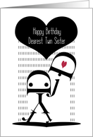 Happy Birthday, Twin Sister, Robot Girl, Typography Art card