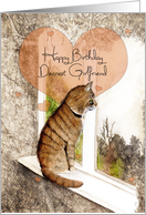 Happy Birthday, Girlfriend, Tabby Cat and Hearts, Art card