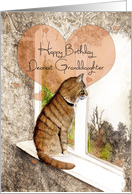 Happy Birthday, Granddaughter, Tabby Cat and Hearts, Art card