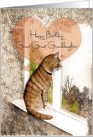 Happy Birthday, Great Great Granddaughter, Tabby Cat and Hearts, Art card