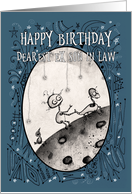 Happy Birthday, Ex Son in Law, Robot with Duck and Bird on the Moon card