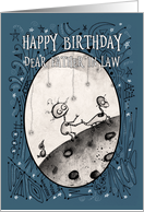 Happy Birthday, Father in Law, Robot with Duck and Bird on the Moon card