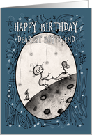 Happy Birthday, Boyfriend, Robot with Duck and Bird on the Moon, card