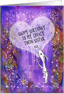 Happy Birthday, Twin Sister, Rabbit with Hammer and Heart, Art card