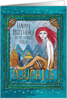 Happy Birthday, Friend, Aquarius, Zodiac, Mermaid, Art card