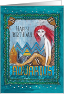 Happy Birthday, Aquarius, Zodiac, Mermaid, Art card