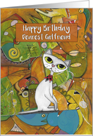 Happy Birthday Dearest Girlfriend, White Cat, Abstract Art card