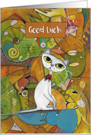 Good Luck, White Cat, Abstract Art card